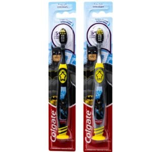 Colgate Batman Toothbrush for Children with Suction Cup, Kids 5+ Years Old, Extra Soft (Colors Vary) - Pack of 2