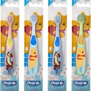 Oral-B Baby Manual Toothbrush, Pooh Characters, 0-3 Years Old, Extra Soft (Characters Vary) - Pack of 4