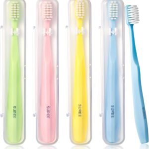 SUREE Extra Soft Toothbrush for Sensitive Teeth, Upgraded 10000 Ultra Soft Bristles for Adults & Elders, Manual Travel Toothbrush with Individual Portable Case (4 Pack)