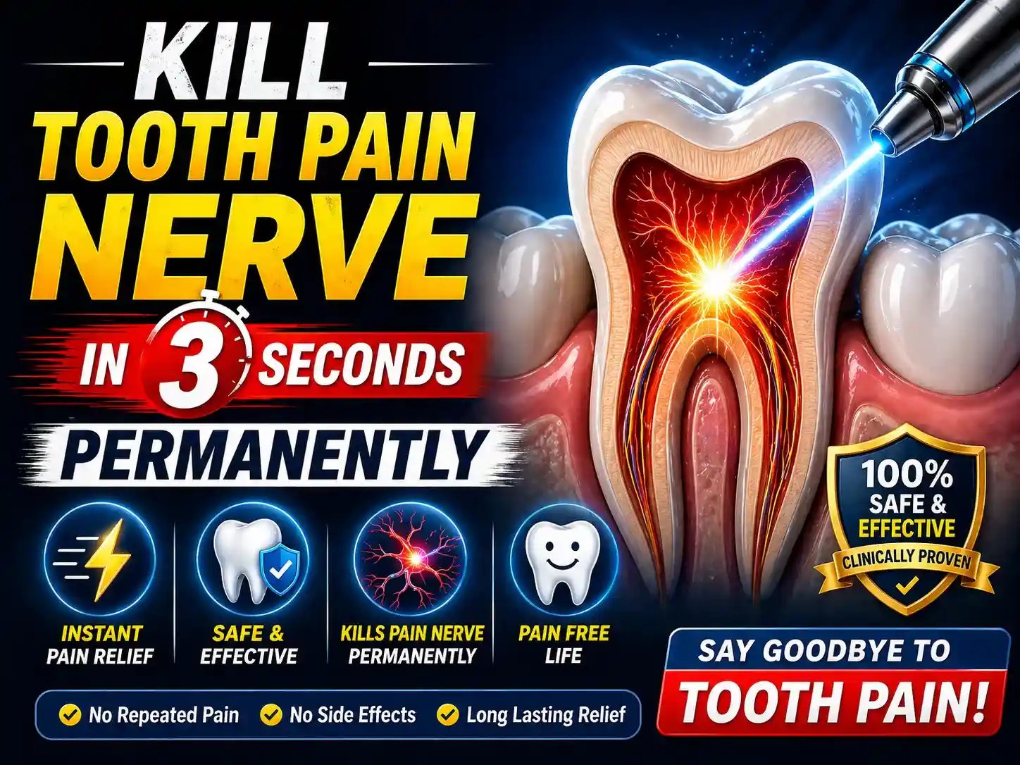 Kill Tooth Pain Nerve in 3 Seconds Permanently